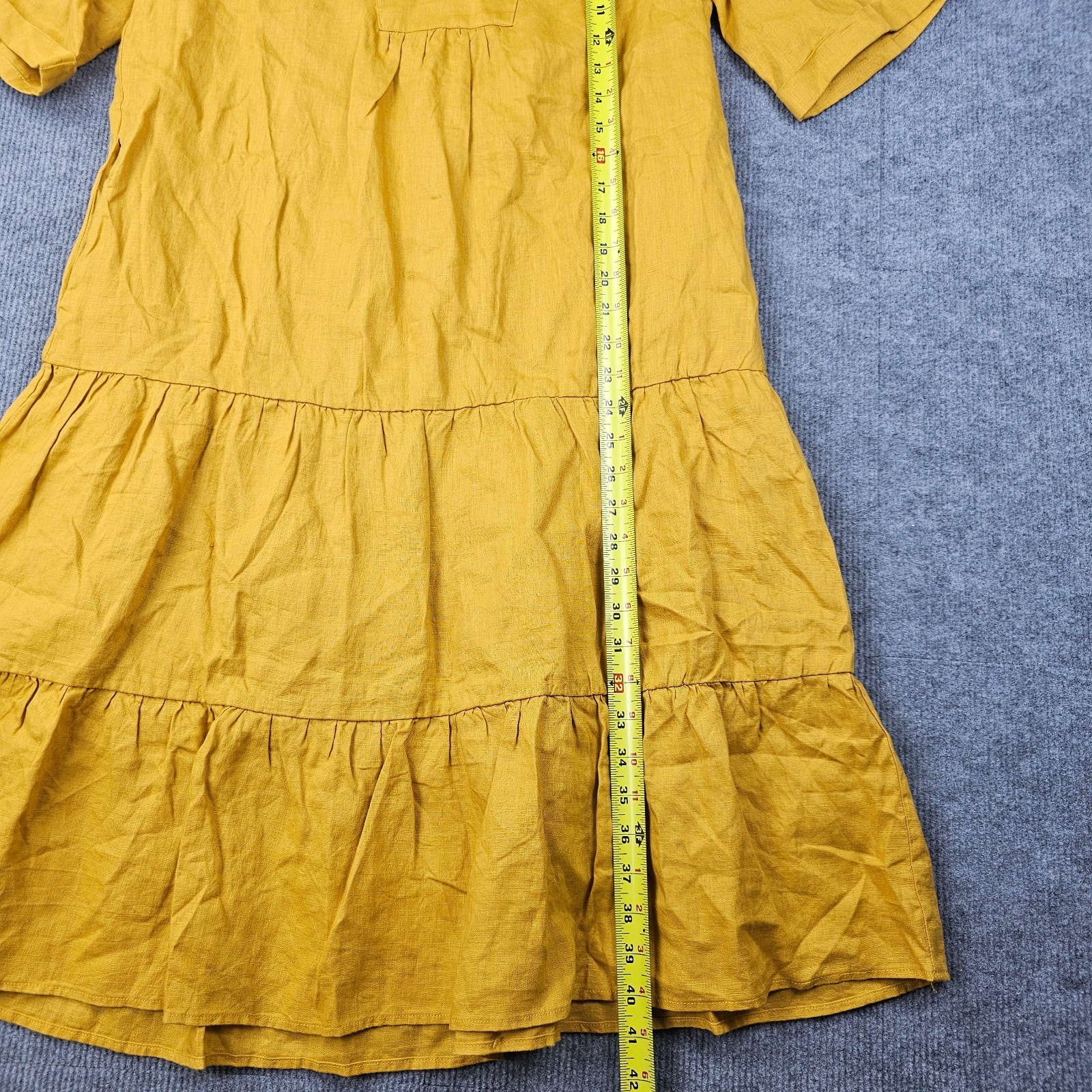 Grae Cove Linen Midi Dress Womens Medium Yellow Tiered Coastal Western Minimal — image 3 of 6